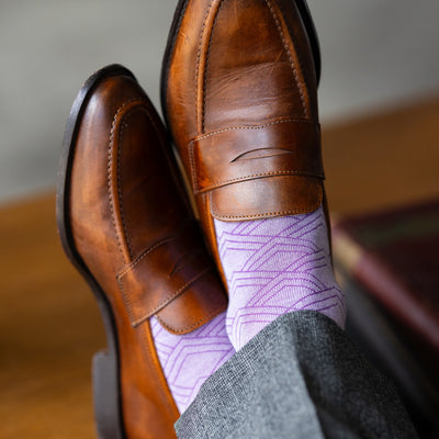 The Lavender & Plum Square-Grid - A Lavender Sock with a Plum Square-Grid Pattern