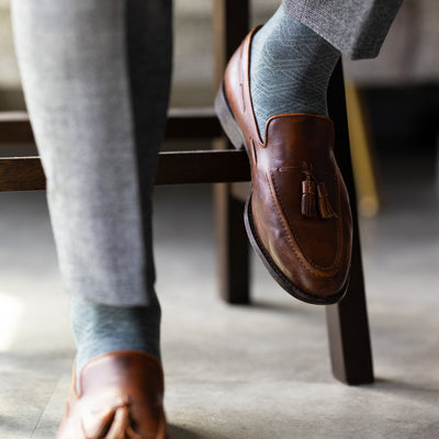The Sage Green & Taupe Square-Grid - A Sage Green Sock with a Taupe Square-Grid Pattern
