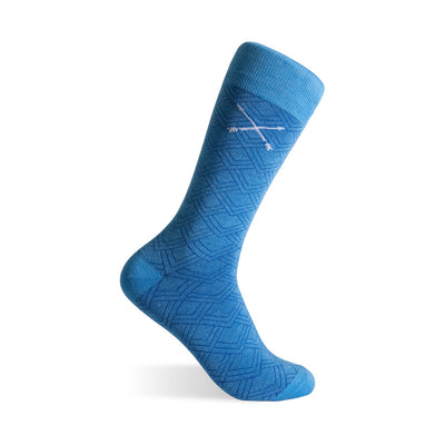 The Azure Blue & Cobalt Square-Grid - An Azure Blue Sock with a Cobalt Blue Square-Grid Pattern