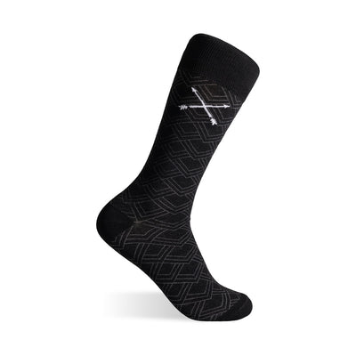 The Black & Silver Square-Grid - A Black Sock with a Silver Square-Grid Pattern