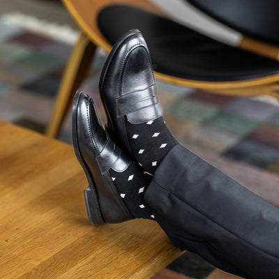 The Black & Grey Micro-Diamonds - A Black Sock with a Grey Micro-Diamond Pattern