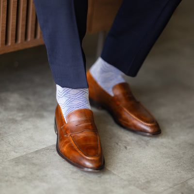 The Blue-Grey & Cobalt Square-Grid - A Blue-Grey Sock with a Cobalt Blue Square-Grid Pattern