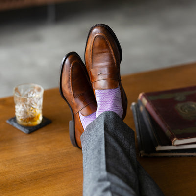 The Lavender & Plum Square-Grid - A Lavender Sock with a Plum Square-Grid Pattern