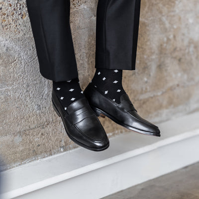The Black & Grey Micro-Diamonds - A Black Sock with a Grey Micro-Diamond Pattern