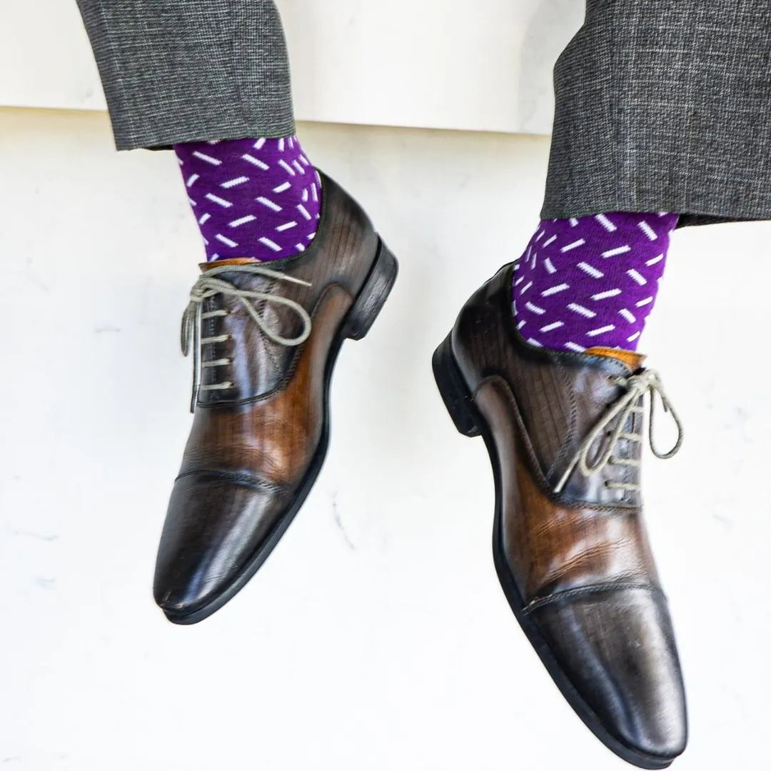 Deep Purple Sprinkles - A Deep Purple Men's Dress Sock with A Contrasting Sprinkle Pattern Over-The-Calf Deep Purple Sprinkles - A Deep Purple Men's Dress Sock with A Contrasting Sprinkle Pattern Over-The-Calf