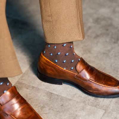 The Mocha Gemstones - A Mocha Sock with Navy, White & Powder Blue Gemstones