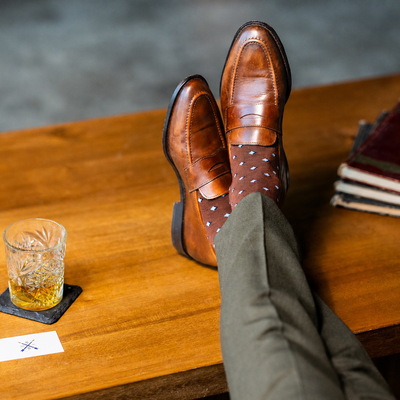 The Pecan Gemstones - A Pecan Brown Sock with Navy, White & Powder Blue Gemstones