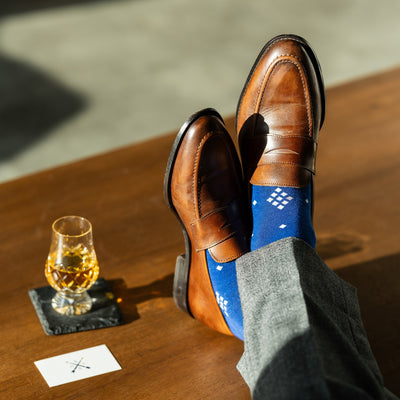 The Royal Blue Nested Diamonds - A Royal Blue Sock with White Nested Diamonds