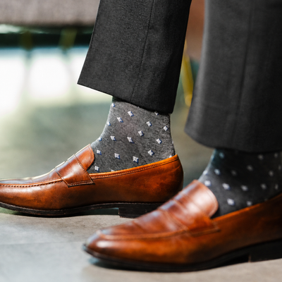 The Slate Gemstones - A Slate Grey Sock with Navy, White & Silver Gemstones