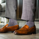 Grey & Navy Blue Ribbed - A Grey Sock with Navy Blue Ribs