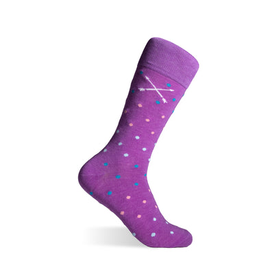 The Hilburns - A Purple Sock with Sky Blue, Powder Blue and Peach Polka Dots