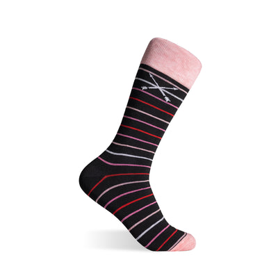 The Hughes - A Black Sock with Varying Pastel Stripes