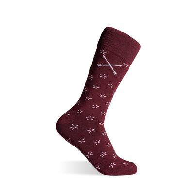 The Scaranos - A Deep Red Sock with White Fireworks