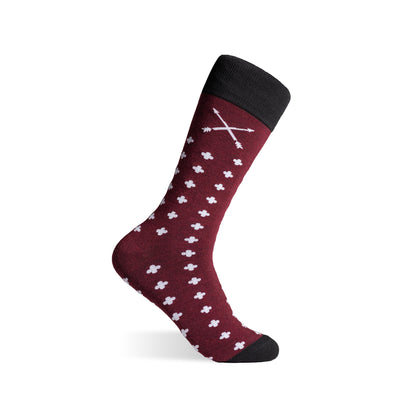 The Charlestons - A Deep Red Sock with White Rounded Hatches