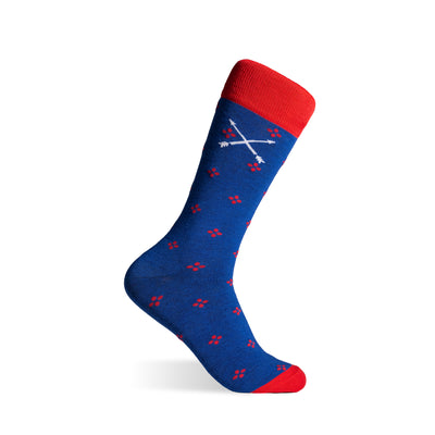 Royal Blue & Cherry Red Flowers - A Royal Blue Sock with Cherry Red Flowers