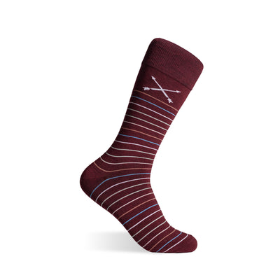 The Perrys - A Cranberry Sock with Multi-Colored Stripes