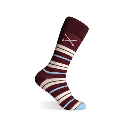 The Nutcrackers - A Cranberry Sock with Cream & Light Blue Stripes