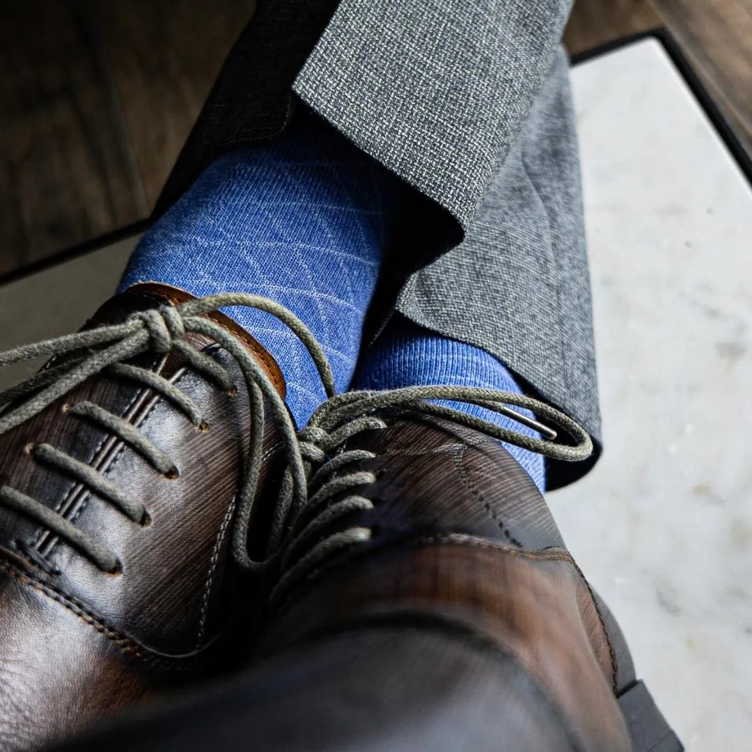 Royal Blue Diamonds - A Royal Blue Men's Dress Sock with A Contrasting Diamond Pattern Over-The-Calf Royal Blue Diamonds - A Royal Blue Men's Dress Sock with A Contrasting Diamond Pattern Over-The-Calf