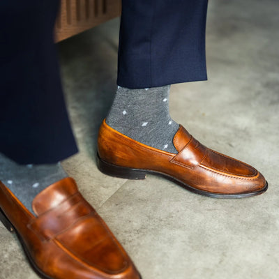 The Greysons - A Grey Sock with Pale Blue Micro-Diamonds
