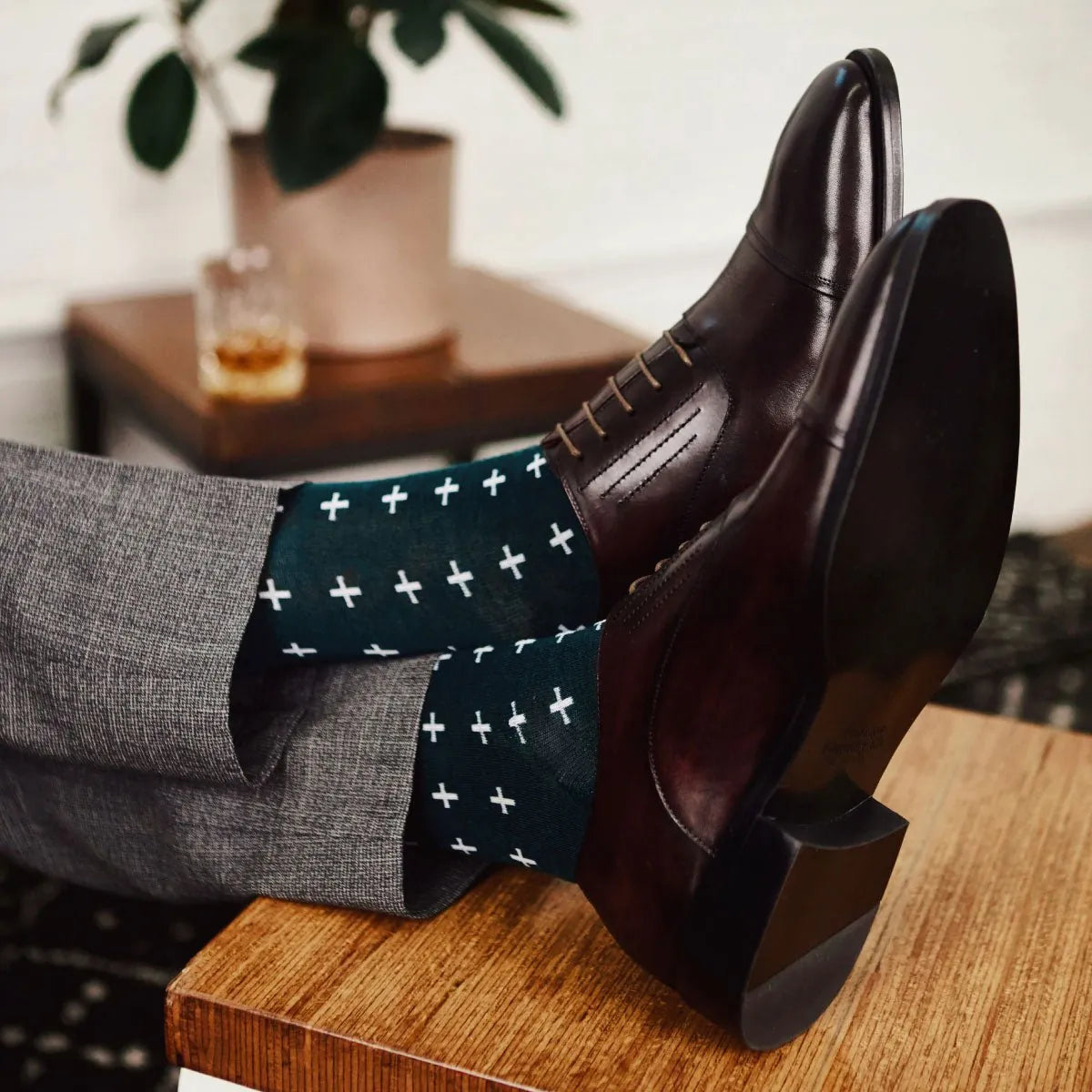 The Ides of March | Deep Green Dress Sock with White Hatches Over-the-Calf The Ides of March | Deep Green Dress Sock with White Hatches Over-the-Calf