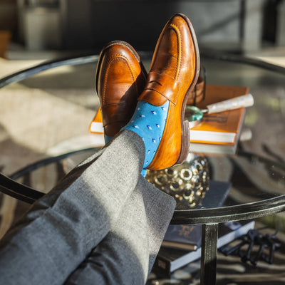 The Seabrooks - Sky Blue Sock with Navy & White Gemstones