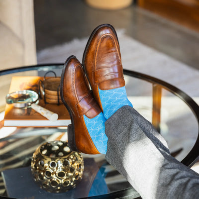 The Sky Blue Lattice - A Sky Blue Sock with a Tonal Lattice Motif