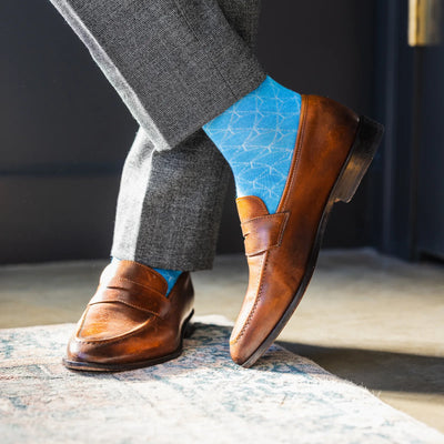 The Sky Blue Lattice - A Sky Blue Sock with a Tonal Lattice Motif