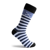 The Trevinos - A Blue, Black, and White Striped Sock