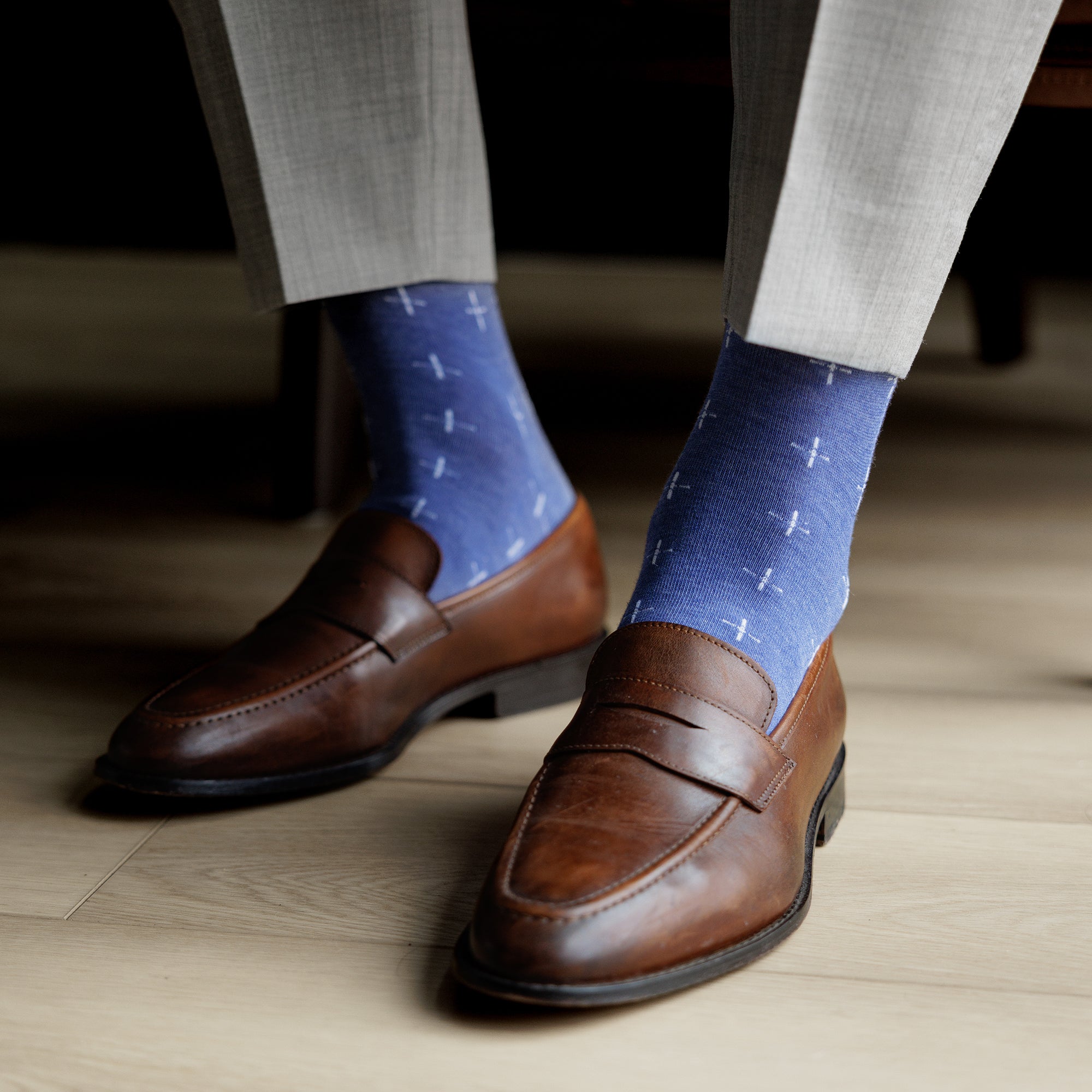 The Andrews - A Heathered Blue Sock with White T-Suns