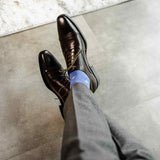 Heathered Blue Men's Dress Sock with a sky blue flower pattern