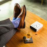 Heathered Blue Men's Dress Sock with a white flower pattern