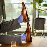 Heathered Blue Men's Dress Sock with a white flower pattern