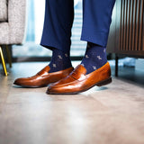 Navy & Blush Pink Flowers - A Navy Sock with Blush Pink Flowers