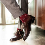 Cranberry Red men's dress sock with a white flower pattern