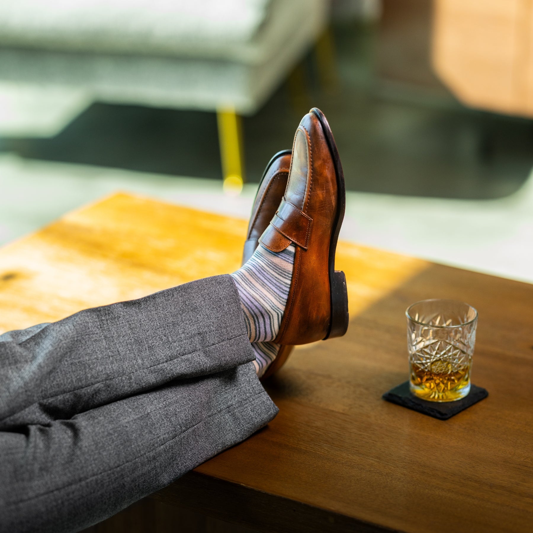 The Hawthornes - A Grey, Lavender and Peach Striped Sock Mid-Calf The Hawthornes - A Grey, Lavender and Peach Striped Sock Mid-Calf