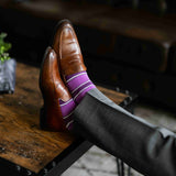 Purple, violet, and white striped men's dress socks