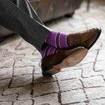Purple, violet, and white striped men's dress socks