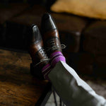 Purple, violet, and white striped men's dress socks