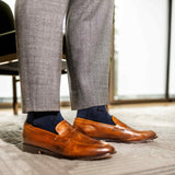 navy blue sock with black zigzag pattern