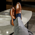 navy blue sock with black zigzag pattern