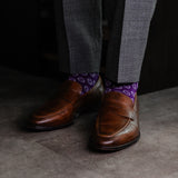 a deep purple men's dress sock with a white double dot pattern