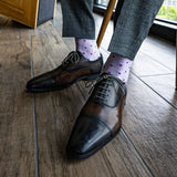 Light purple men's dress sock with dark purple micro-squares