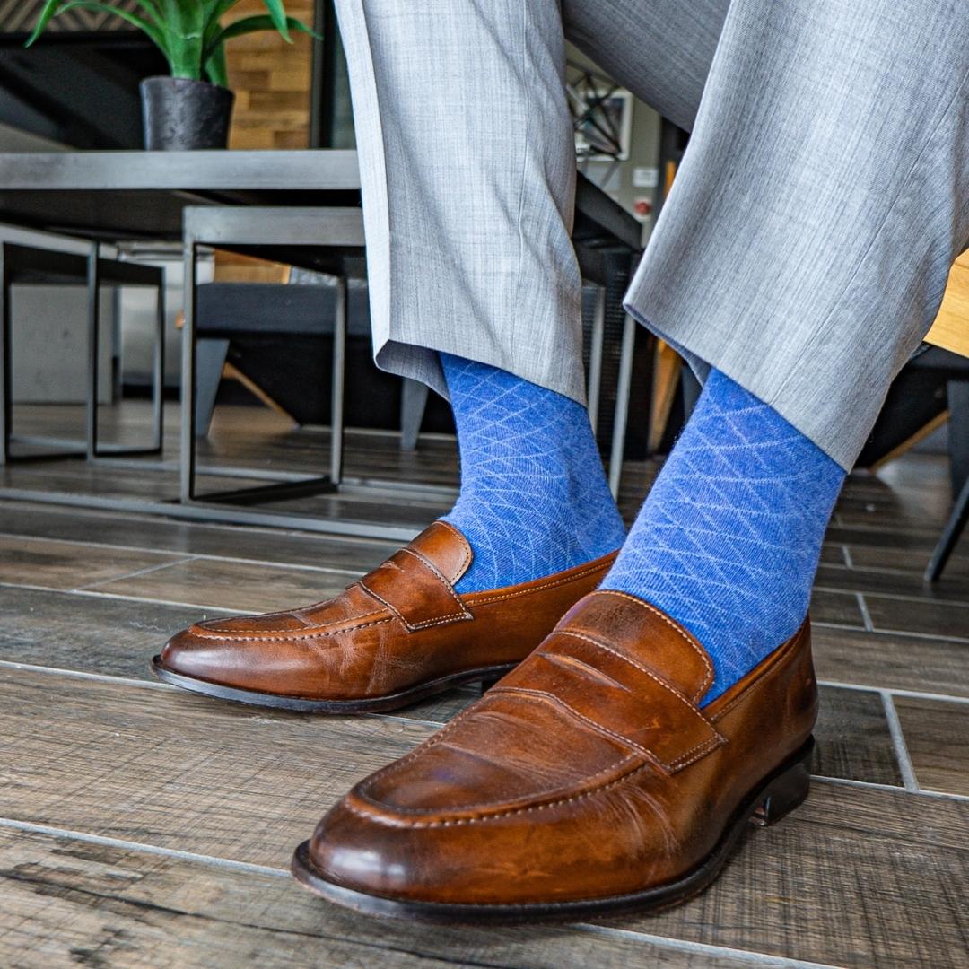 Royal Blue men's dress sock with a contrasting diamond pattern