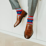 blue, red, and white striped men's dress sock