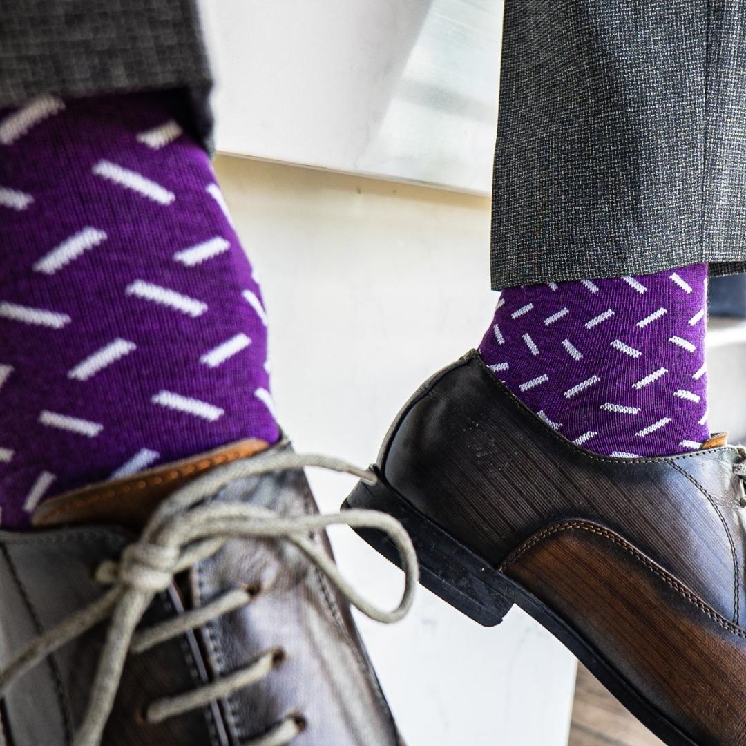 Deep purple men's dress sock with contrasting sprinkle pattern