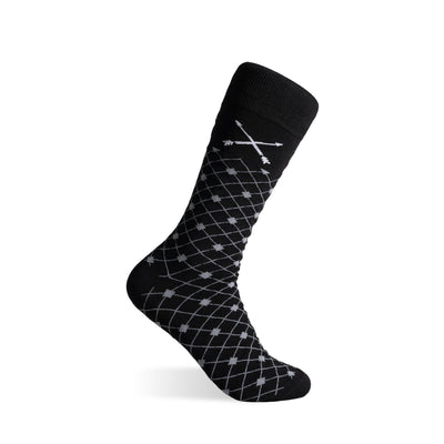 The Black & Grey Diamond Grid - A Black Sock with a Grey Diamond Grid Pattern