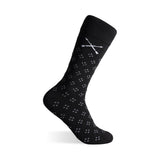 The Black & Grey Flower Petals black dress sock with a grey flower petals pattern on a clean product background.