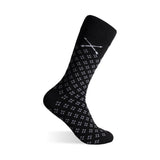 The Black & Grey Flowers black dress sock with a grey flowers pattern on a clean product background.