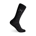 The Black & Grey Geometric Maze black dress sock with a grey geometric maze pattern on a clean product background.