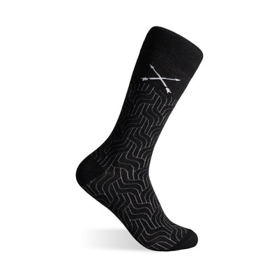 The Black & Grey Geometric Maze - A Black Sock with a Grey Geometric Maze Pattern